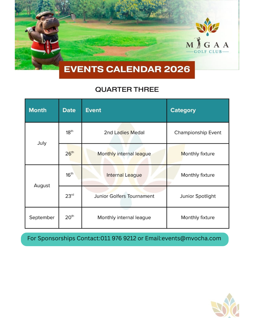 
            EVENTS CALENDAR 2026-MIGAA GOLF CLUB (QUARTER 3)